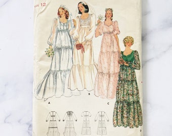 70s Butterick 5938 32, 34, 36 bust uncut ff gunne sax style prairie cottagecore wedding gown dress tiered skirt 1970s vintage sewing pattern