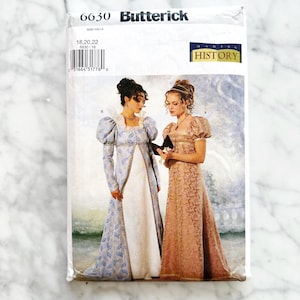 90s Butterick 6630. 18-22 Making History regency bridgerton puff sleeve dress retro reissue Vintage Sewing Pattern volup plus