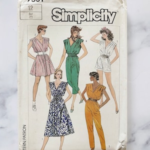 80s Simplicity 7331. 34 bust uncut ff.  Boiler suit jumpsuit or dress with shoulder pleats. 1980s Vintage Sewing Pattern