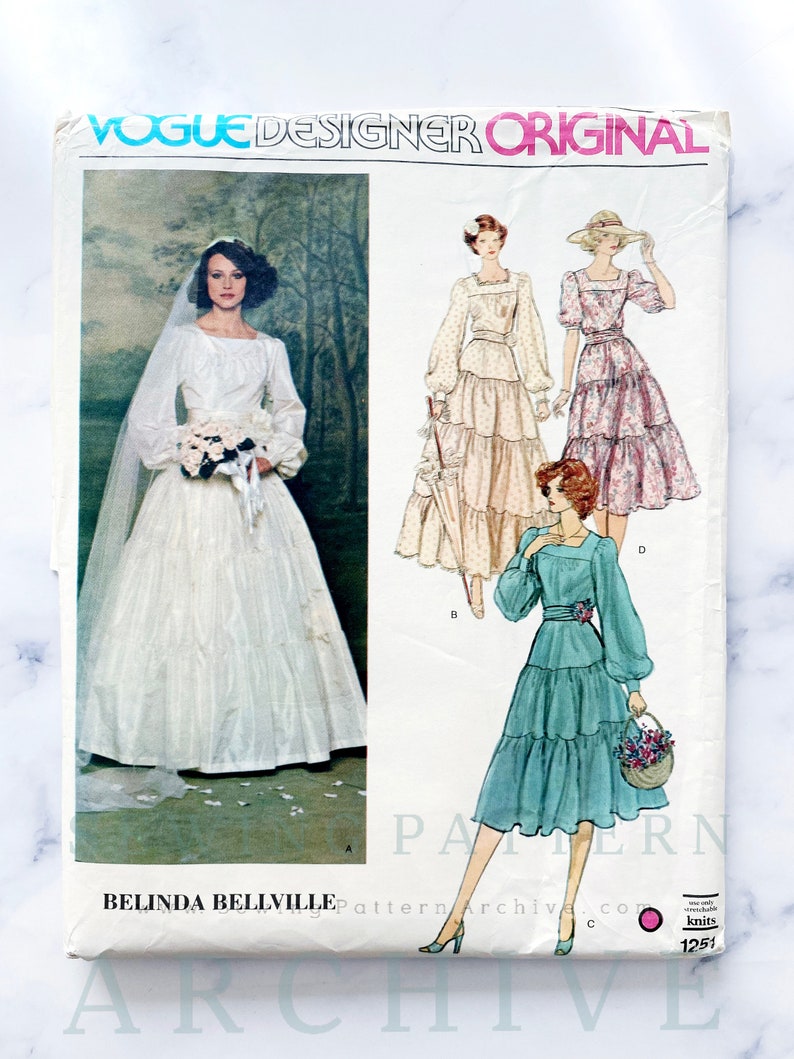 70s Vogue 1251. 36 bust ff. puff sleeve bridesmaid cottage core prairie tier ruffle skirt wedding BRIDAL GOWN. 1970s Vintage Sewing Pattern image 1