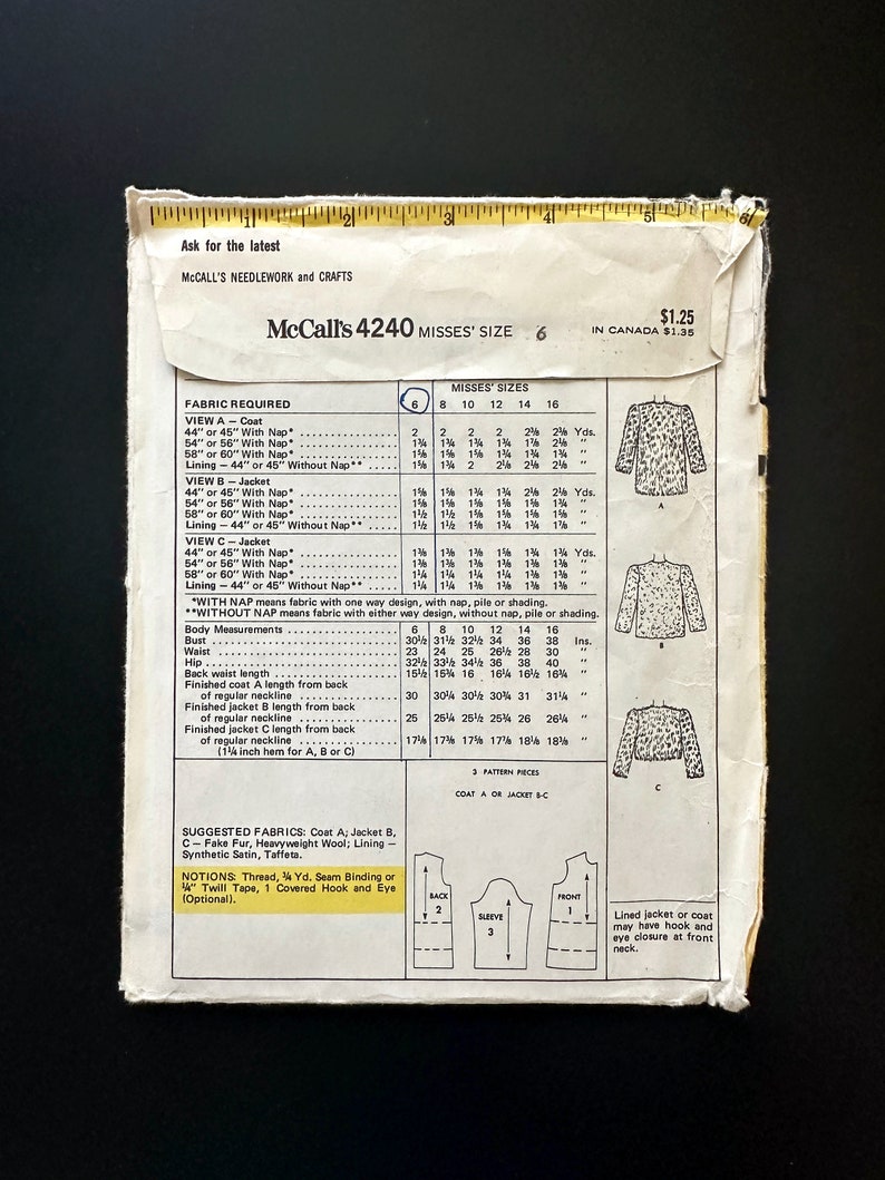 70s McCalls 4240. 30 bust ff. mod faux fur cropped bomber jacket or coat in 3 lengths. short or long. retro 1970s vintage sewing pattern image 2