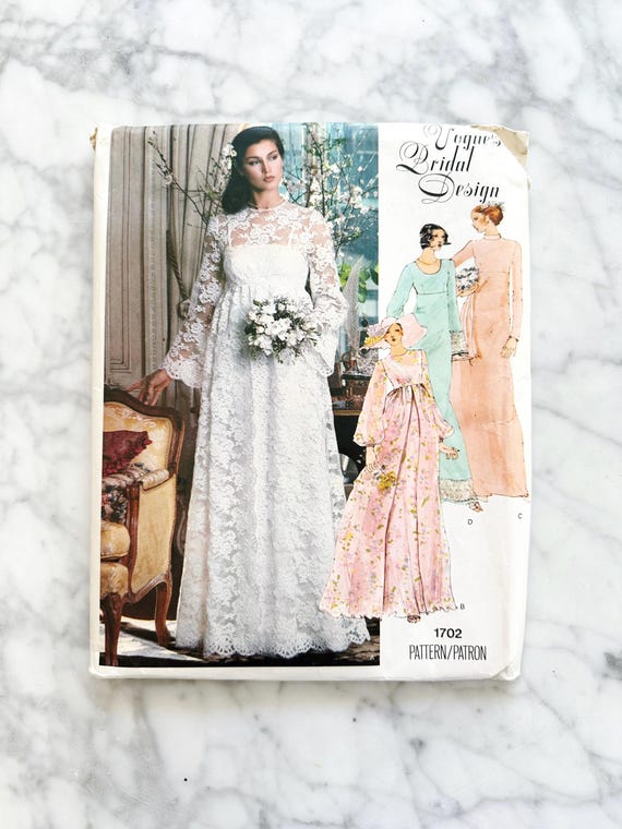Vogue Bridal Design 1702 Bust 34. 1970s Empire Waist Bridal Dress With Lace Overlay. Romantic Long Sleeve Gown. Vintage Sewing Pattern. - Etsy Israel Vogue Bridal Design 1702 Bust 34. 1970s Empire Waist Bridal Dress With Lace Overlay. Romantic Long Sleeve Gown. Vintage Sewing Pattern. - Etsy Israel