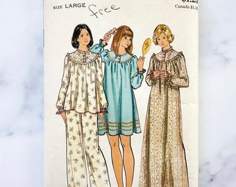 70s Butterick 3960. Small or Medium.  retro boho lingerie peignoir granny nightgown. ruffle yoke puff sleeves 1970s vintage sewing pattern
