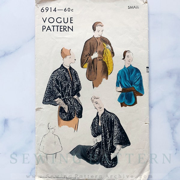 50s Vogue 6914 Small 30-32 bust printed evening wrap shawl cocktail fur cape stole audrey style. 1950s Vintage Sewing Pattern unprinted