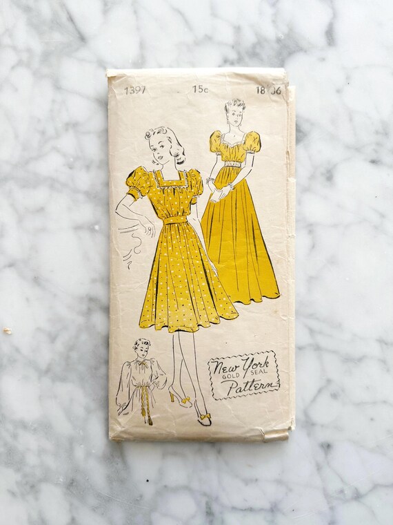 40s New York Gold Seal Pattern 1397. 36 Bust. Retro Puff Sleeve House Dress  Evening Gown. Square Neckline. 1940s Vintage Sewing Pattern - Etsy