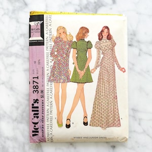 McCalls 3871 - 32 bust. 70s prairie cottage core maxi dress. puff sleeves empire waist babydoll dress. boho 1970s vintage sewing pattern