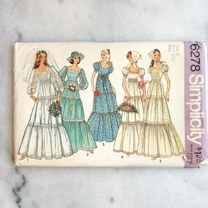 70s Simplicity 6278. 31, 32, 34 bust. puff sleeve bridesmaid cottage core prairie empire waist wedding gown. 1970s Vintage Sewing Pattern