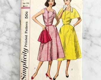 Simplicity 2042 – Bust 37. 1950s dress with cape overlay. Half size slenderette full skirt style. Vintage sewing pattern