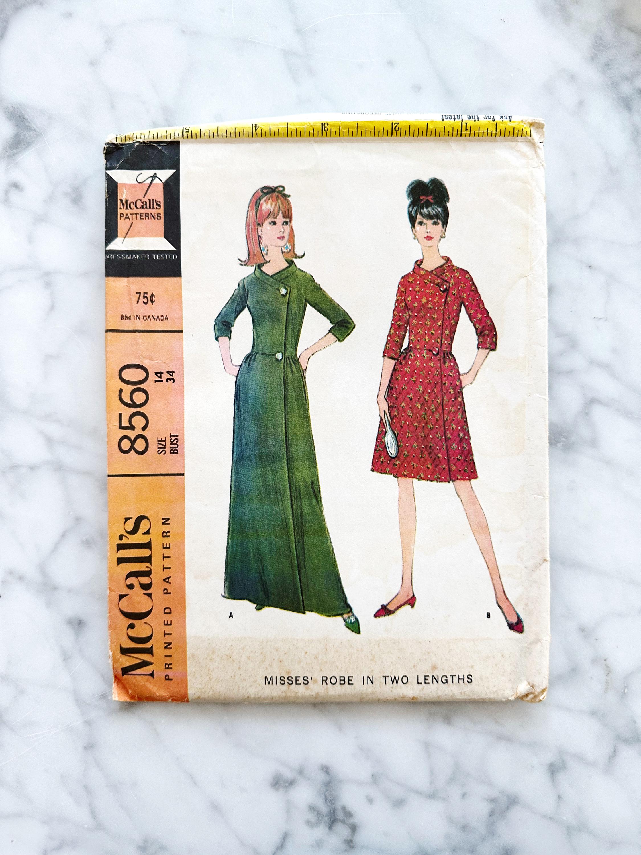60s Mccalls 8560. 34 Bust. Wrap Front House Fit Flare Robe With