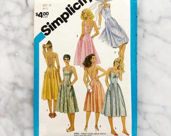 80s Simplicity 6408. 32.5 bust. apron cross back straps cottage core full gathered skirt sun dress + pockets. 1980s vintage sewing pattern