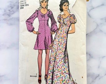 70s Simplicity 9446. 33, 36 Bust. boho retro puff sleeve empire waist maxi dress. cottage core 1970s Vintage Sewing Pattern