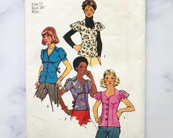 Simplicity 5803 – Bust 34. 1970s babydoll blouse with sweetheart neckline. Vintage sewing pattern.
