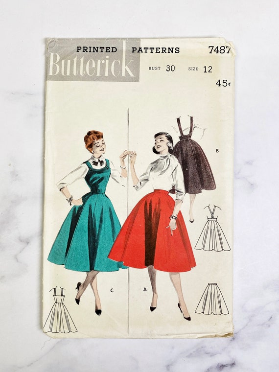 50s Butterick 7487. 30 Bust Ff 1950s Vintage Sewing Pattern. Fit and Flare  Jumper Dress Rockabilly Retro Party Dress Lucy Style. Suspenders - Etsy