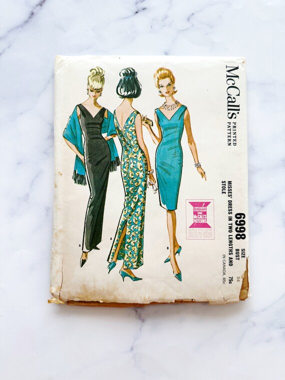 60s Mccalls 6988. 34 Bust Ff. Slim Pencil Sheath Dress Hollywood Glamour  Mod Retro Evening Gown + Wrap Shawl. 1960s Vintage Sewing Pattern - Etsy