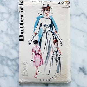 60s Butterick 2570. 36 Bust. Bell skirted bridal evening gown wedding dress with topper crop shell. 1960s Vintage Sewing Pattern volup plus