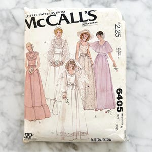 McCalls 6405. 30.5 bust. 70s boho cape sleeve maxi dress. (Read desc.) tiered ruffle skirt wedding dress 1970s vintage sewing pattern