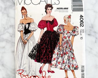 McCalls 4062 – Bust 32.5. 1980s off shoulder party dress with statement sleeves. Brooke Shields designer. Vintage sewing pattern.