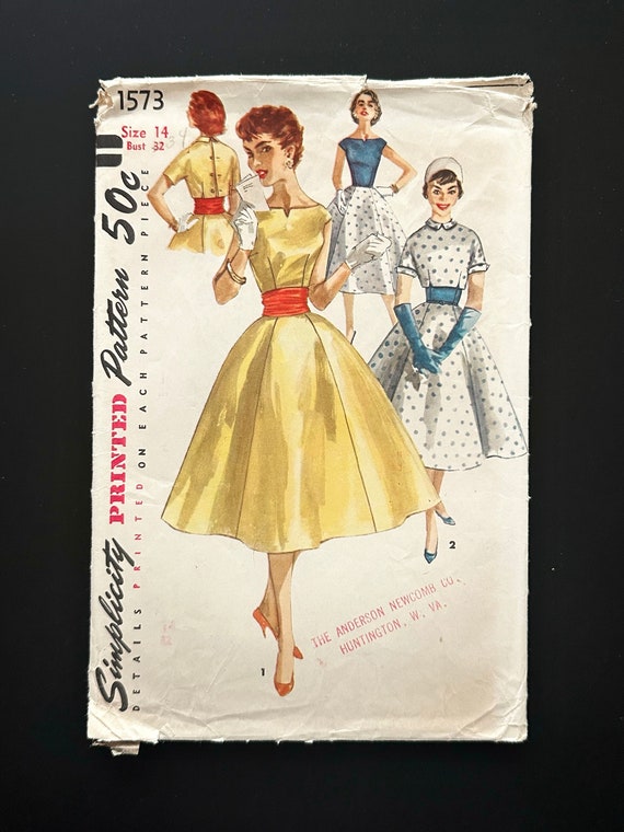 50s Simplicity 32 full skirt fit and flare boat neck cocktail  dress crop bolero 1950s Vintage Sewing Pattern