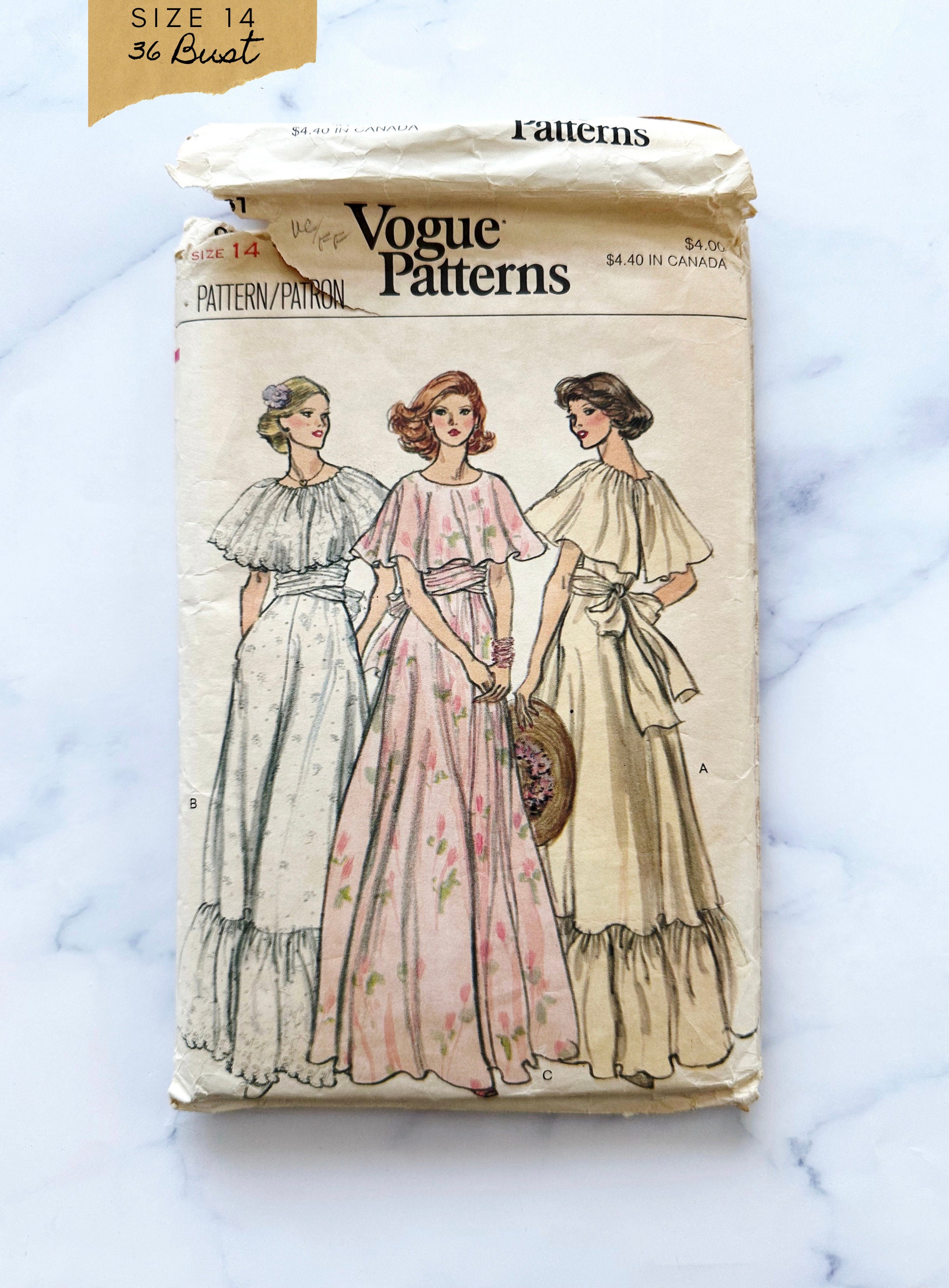 70s Vogue 9731. 34, 36 Bust Boho Ruffle Cape Maxi Dress 70s Vogue 9731. 34, 36 Bust Boho Ruffle Cape Maxi Dress