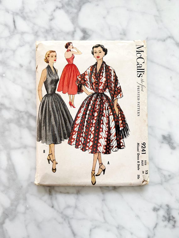 Mccall 9241 Bust 30 Ff. 50s Retro Fit and Flare Halter Dress With Stole. Pinup Style Vintage Sewing Pattern. - Etsy Mccall 9241 Bust 30 Ff. 50s Retro Fit and Flare Halter Dress With Stole. Pinup Style Vintage Sewing Pattern. - Etsy