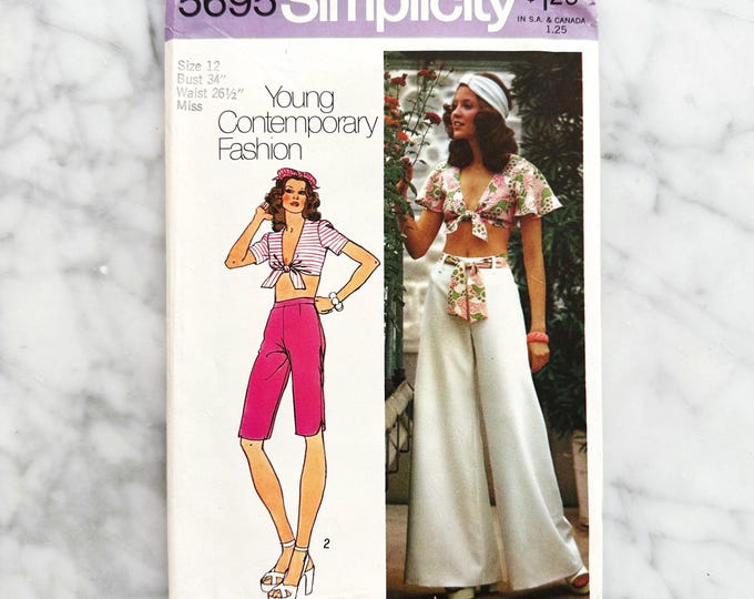 Simplicity 5695 – Bust 34. 70s Retro Tie Front Crop Top and Wide Leg or ...