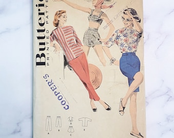 50s Butterick 7762. 32 bust ff. Skinny Pants High Waist Bermuda Shorts Bikini Bra Top Beach SPORT SEPARATES 1950s Vintage Sewing Pattern