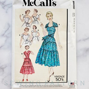 McCalls 11491 / 8280. 6-14, 16-24 uncut ff retro draped shoulder wrap straps sweetheart neckline dress. 1950s vintage sewing pattern reissue