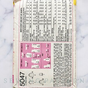 May include: Sewing pattern instructions for a vest and a set of shirts. The pattern includes a diagram of the garment pieces and a chart with fabric requirements for different sizes.