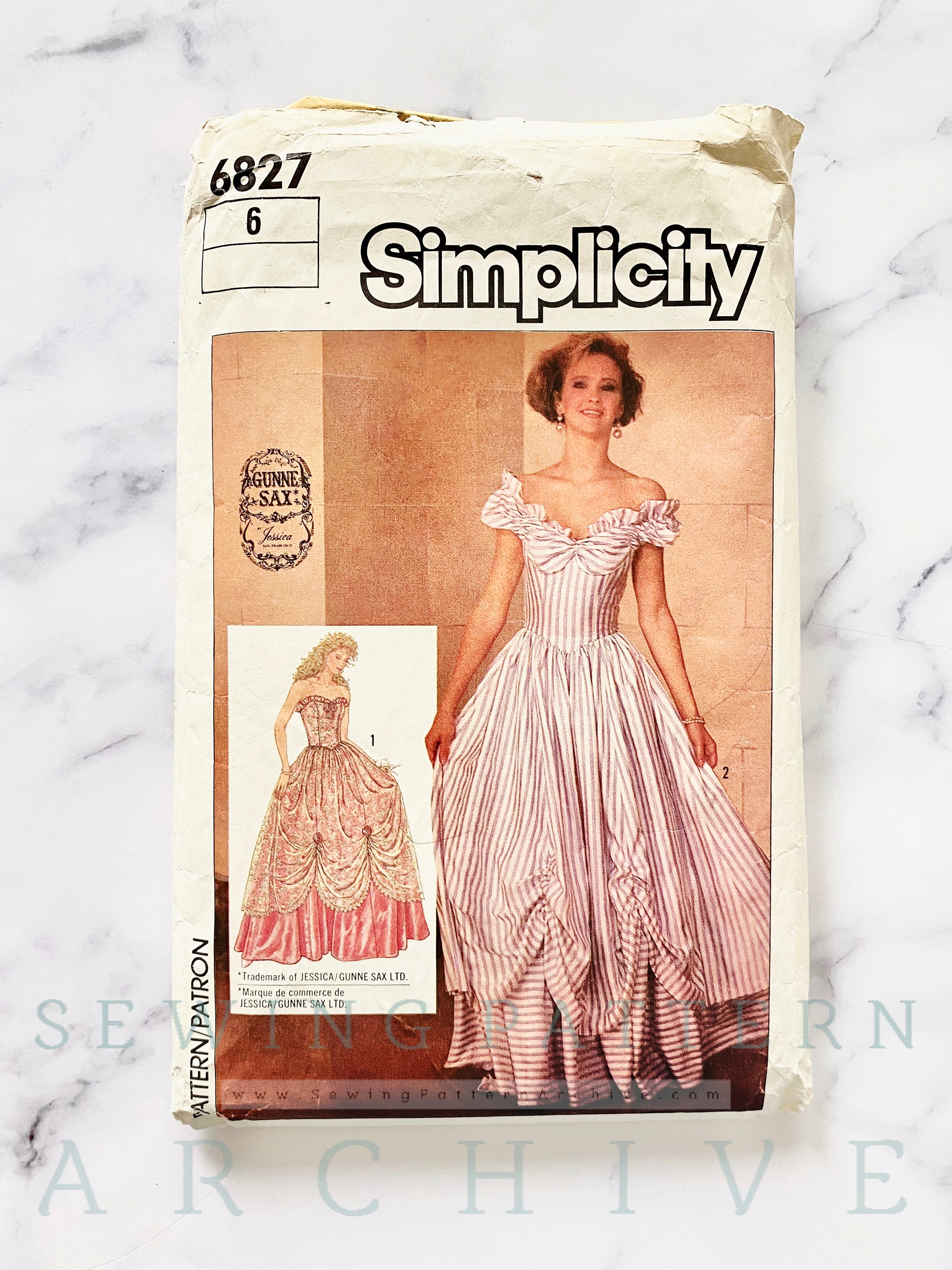 80s Simplicity 6827. 30 Bust. Gunne Sax Cotillion Ruffle