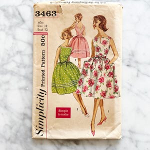 Patrón de costura para vestido cruzado de los años 60: vestido veraniego vintage de falda larga, busto 32