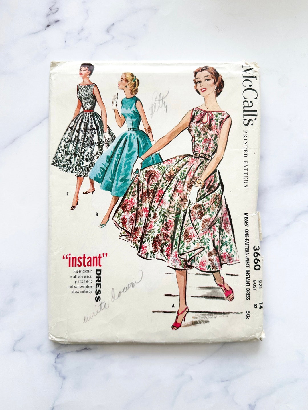 50s Mccalls 3660. 32 Bust Ff. Full Flare Skirt Keyhole Neckline. 1950s ...