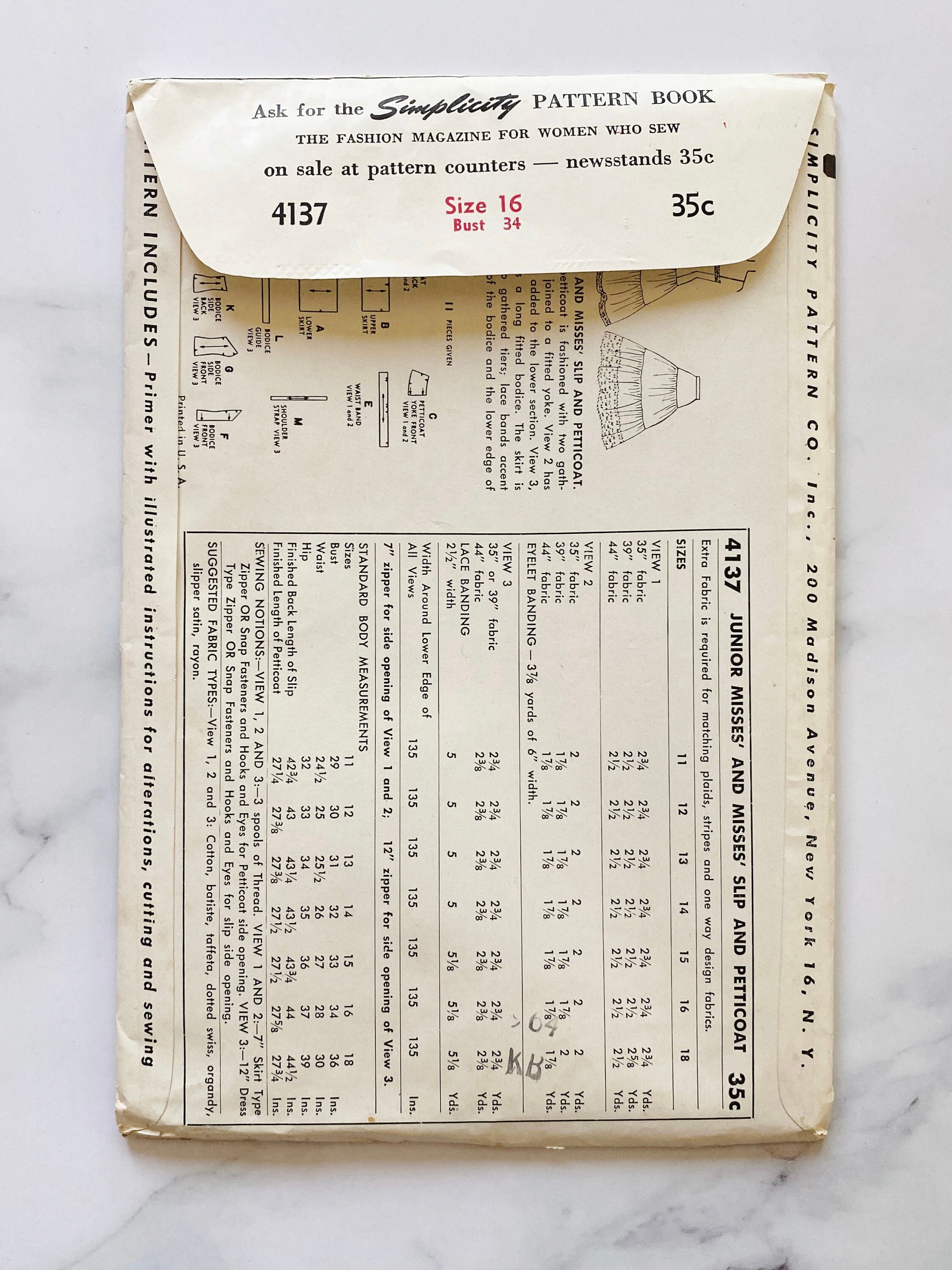 50s Simplicity 4137. 34 Bust Uncut Ff. Full Slip Dress Tiered Slip ...