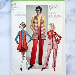 70s Simplicity 8917. 34 Bust Ff. Vest, Skirt + Pants Ensemble How to ...
