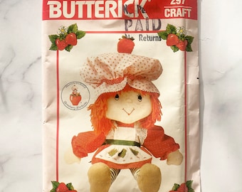 80s Butterick 297 6173. Strawberry Shortcake stuffed 21" doll and dress sewing pattern uncut ff. Craft 1980s Vintage Sewing Pattern