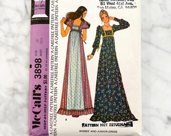 70s Simplicity 6278. 31, 32, 34 bust. puff sleeve bridesmaid cottage core prairie empire waist wedding gown. 1970s Vintage Sewing Pattern