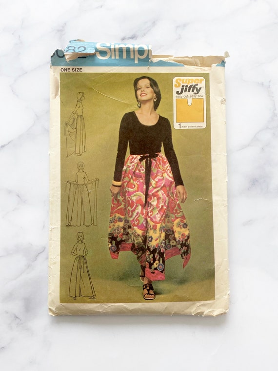 Simplicidad de los 70 Falda pantalón Jiffy Palazzo de pierna ancha  con lazo Pantalón cruzado de una pieza para Patrón de