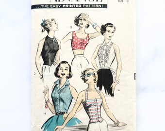 Jaren 50 Advance 8309. 32 buste. halter bralette crop top kraag blouse met knopen. retro strandkleding. vintage naaipatroon jaren 50 rockabilly pin-up
