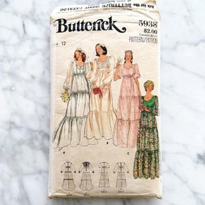 70s Butterick 5938. 34 bust. gunne sax style prairie cottage core wedding gown dress. empire waist tiered skirt 1970s vintage sewing pattern