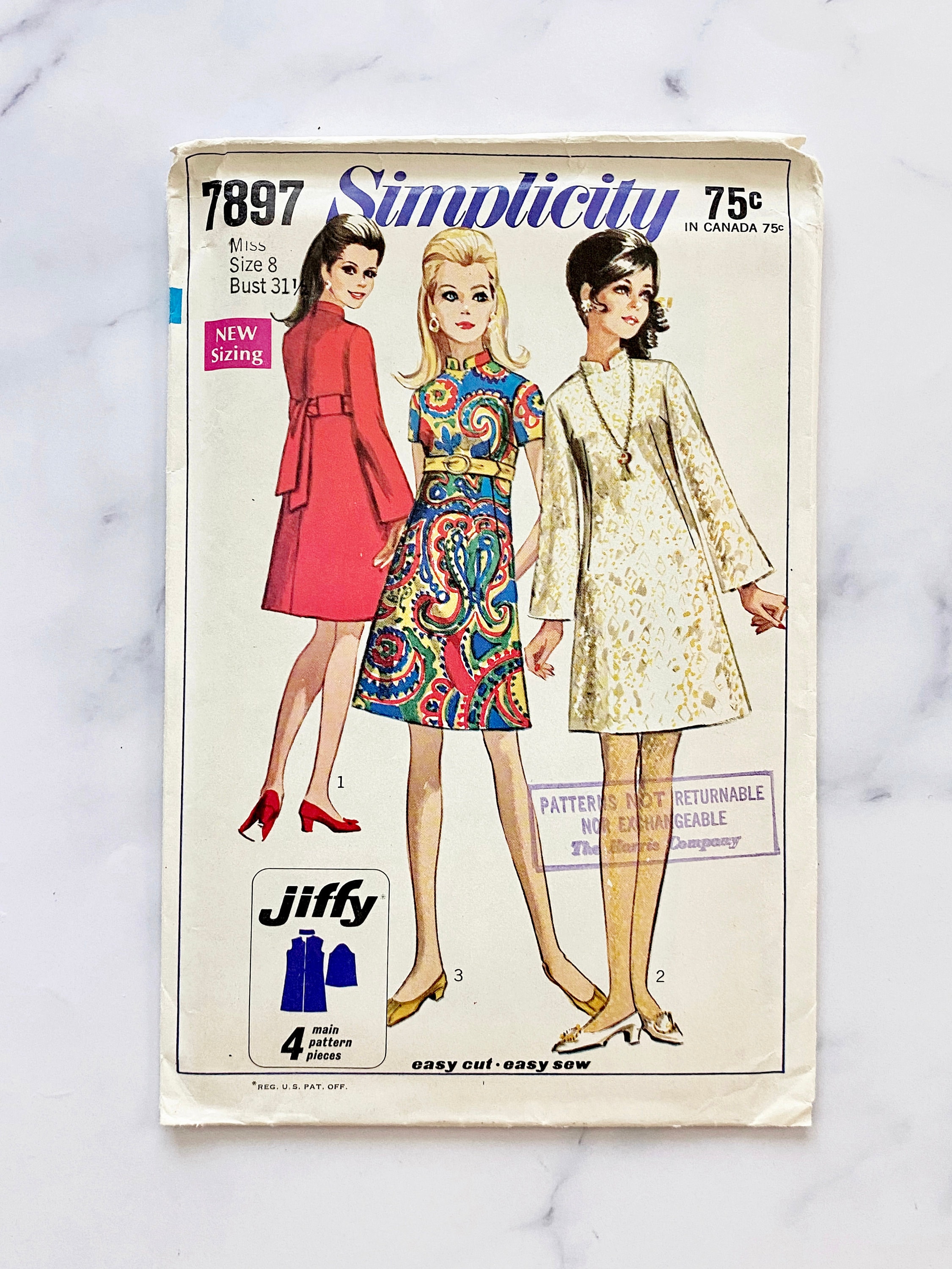 60s Simplicity 7897 – Bust 31.5, 32.5. 1960s Mod A-line