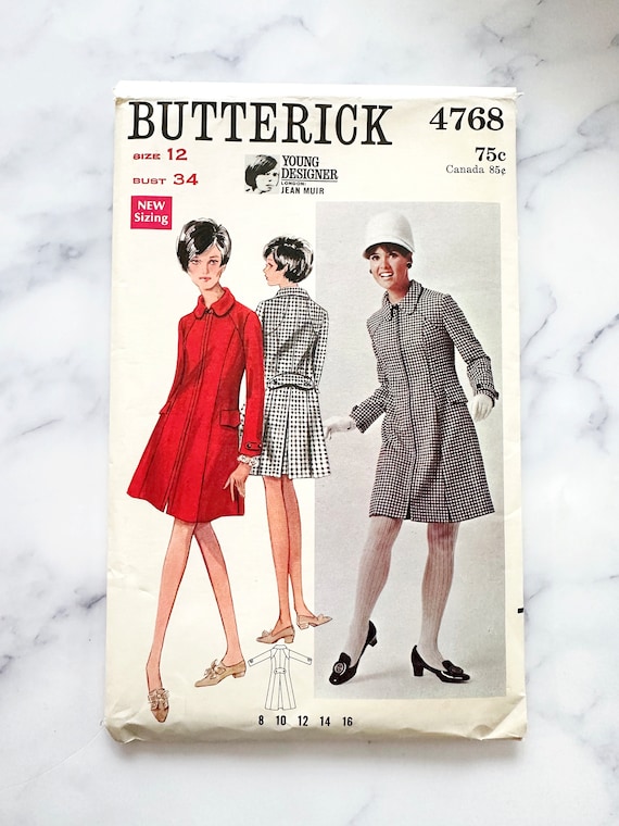 60s Butterick 34 Bust Jean Inverted Pleat Round