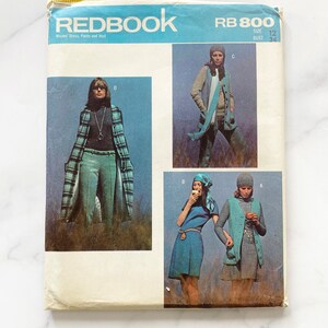 70s Redbook RB800 34 bust uncut ff. Long duster vest, flare leg pants and princess seam shift dress. 1970s Vintage Sewing Pattern.