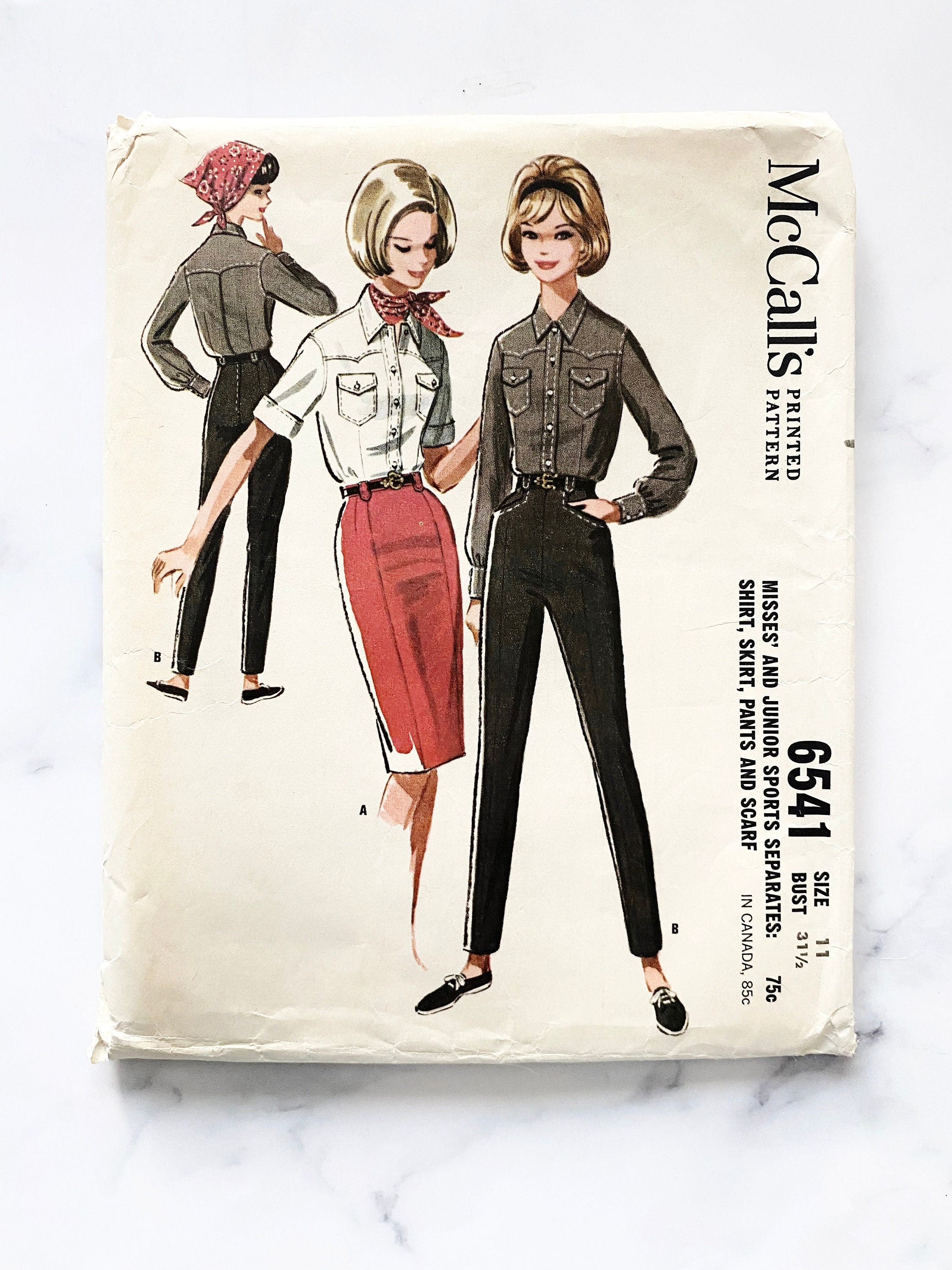 1960s Bell Bottom Pants and Shirt With Short or Long Sleeves Simplicity  8009 UNCUT FF Size 11/12 Bust 32 Women's Vintage Sewing Pattern -   Canada