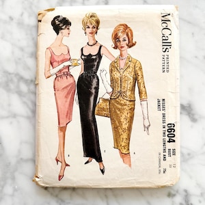 May include: Vintage McCall's sewing pattern for a dress and jacket. The pattern is for sizes 12 and 32, with a bust measurement of 32 inches. The pattern is printed on a white background with illustrations of three women wearing the dress and jacket.