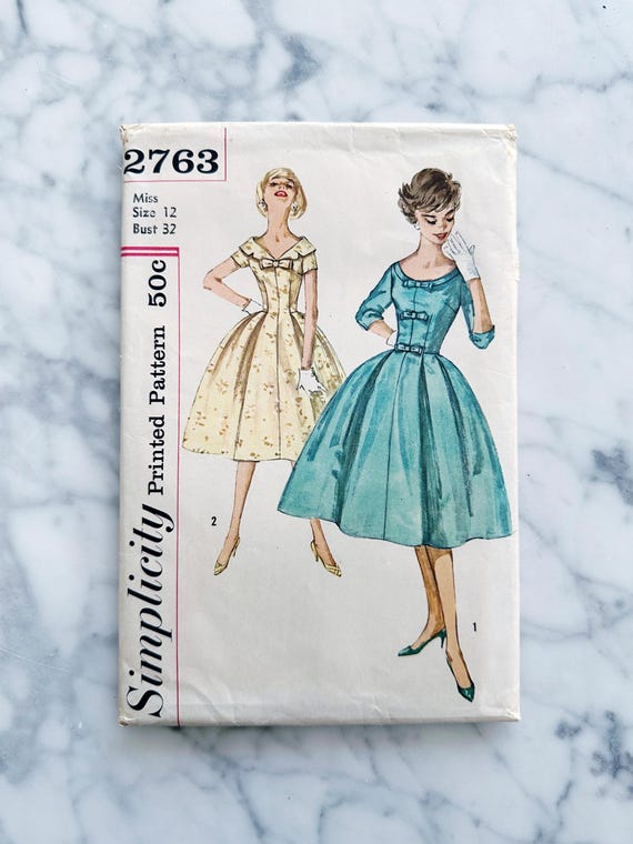 50s Simplicity 763. 32 Bust. Wide Portrait Collar Short Elbow Sleeve Cocktail  Dress Bows. Full Pleated Skirt 1950s Vintage Sewing Pattern - Etsy