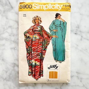 70s Simplicity 5900. OS Beach cover oversized loose long sleeve flowy caftan maxi dress. 1970s Jiffy vintage sewing pattern volup plus size