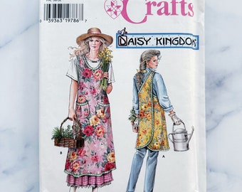 Simplicity 7481 S-XL UNCUT. Daisy Kingdom gardening smock. Japanese style open back wrap. cross back strap apron 90s Vintage Sewing Pattern