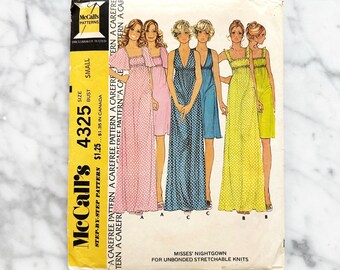 McCalls 4325. 32-34 bust. 1970s cottage core empire waist baby doll nightgown gunne sax style prairie maxi dress.  Vintage Sewing Pattern