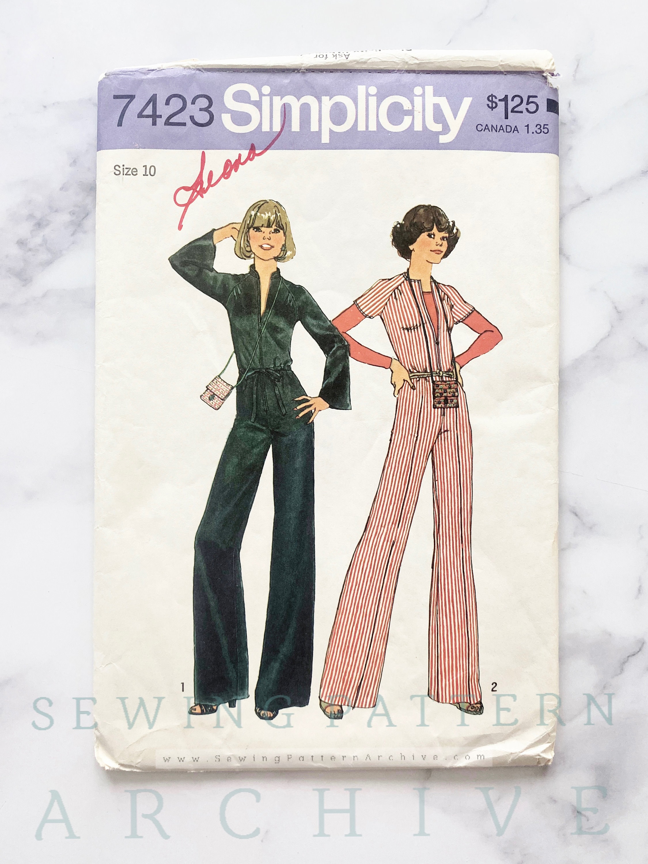 70s Simplicity 7423. 32, 34 Bust Uncut Ff. Wide Leg Jumpsuit