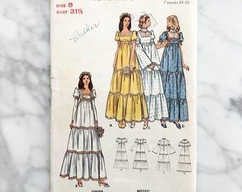70s Simplicity 6278. 31, 32, 34 bust. puff sleeve bridesmaid cottage core prairie empire waist wedding gown. 1970s Vintage Sewing Pattern