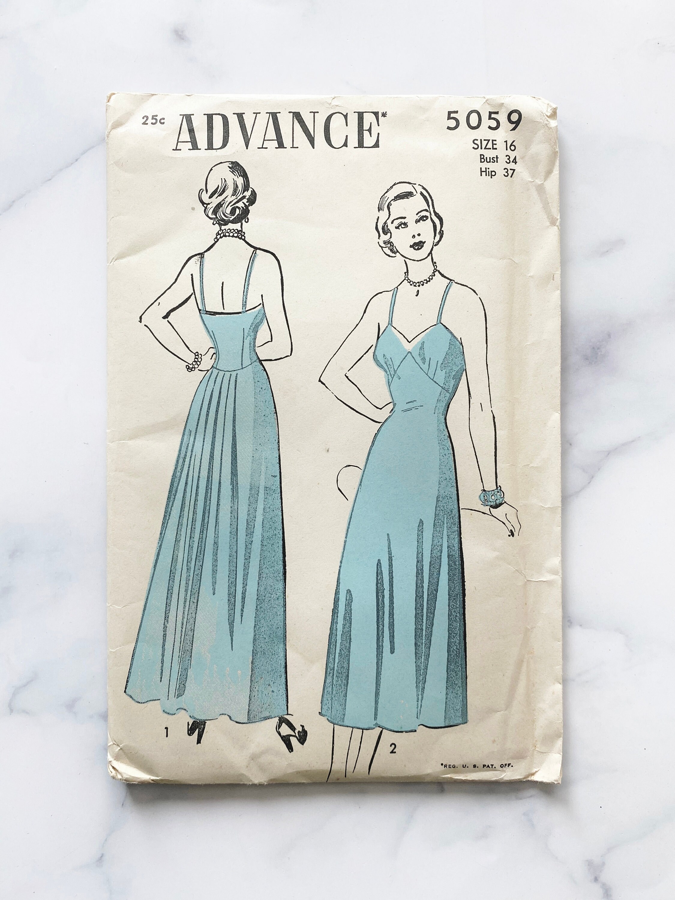 40s Advance 5014. 34 Bust Ff. Chemise Full Length Maxi Slip Lingerie